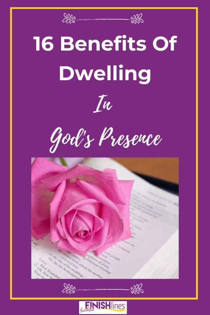 Benefits of dwelling in God's presence - A pink rose on top of the open bible. 