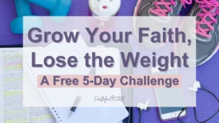 A close up of a fitness equipment with a text overlay that reads as Grow Your Faith, Lose the Weight Free 5 Day Challenge.