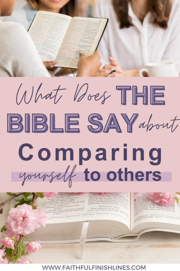 A group of women reading a Bible with a text overlay that reads as What Does the Bible Say About Comparing yourself to others.
