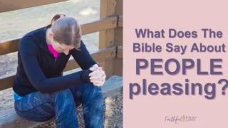 Becky sitting on the ground with a text overlay that reads as What Does The Bible Say About People Pleasing?