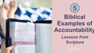 a person reading a book with a pink background and text in it that reads as 5 Biblical Examples of Accountability—Lessons from Scripture.